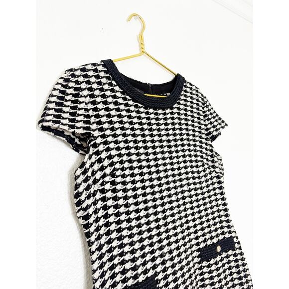 St. John Houndstooth Knit Dress Size 12 Black White Tweed Chic Classic Preppy - Picture 7 of 11